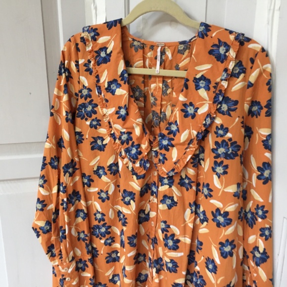 Free People Orange Floral Blouse ~Oversized - Picture 10 of 16